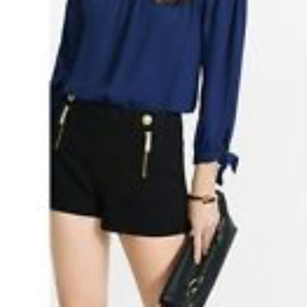 Black Express Dress Shorts With Gold Button